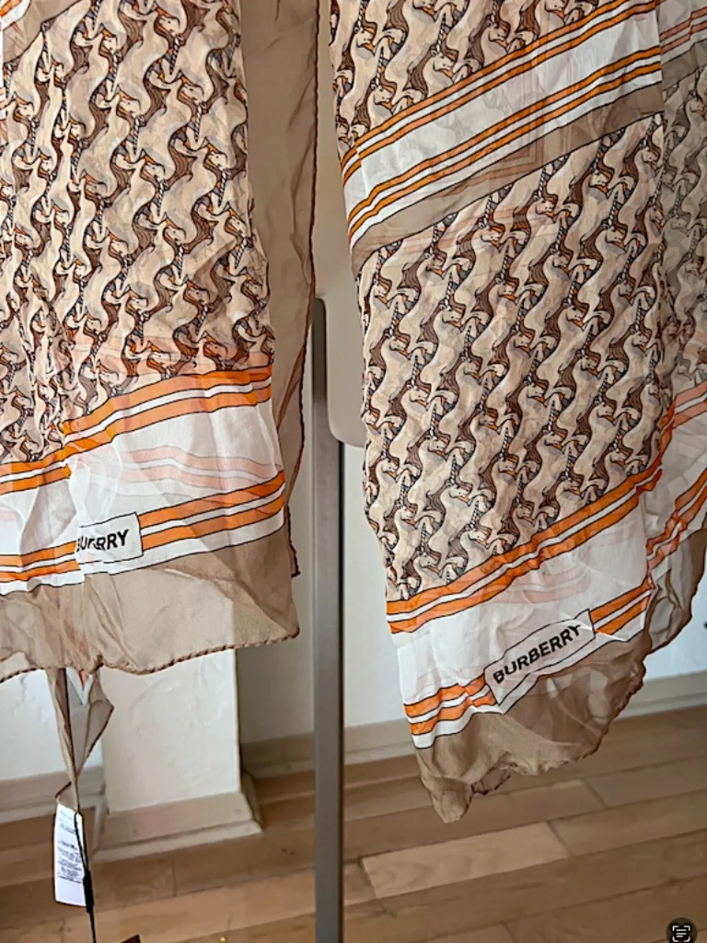 BURBERRY Silk Chiffon Unicorn Print Oblong Scarf Archive Beige